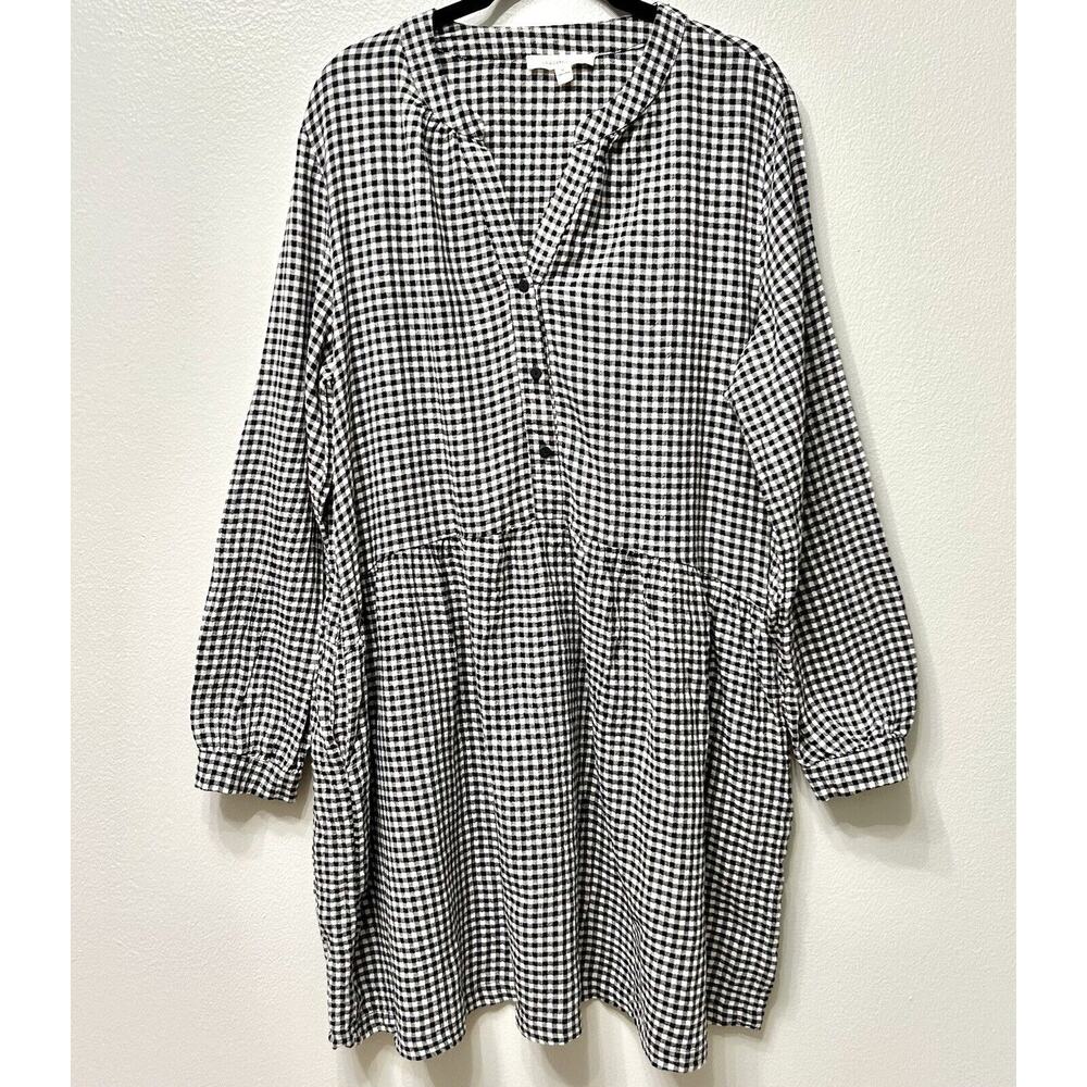 Grade & Gather Dress M Black White Cotton Gingham Plaid Pockets Oversized Boho